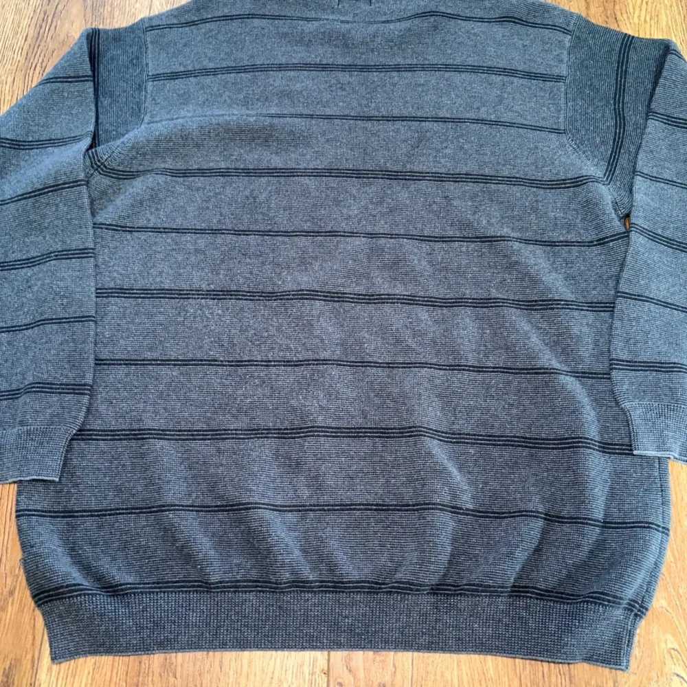 IZOD Charcoal Gray Black Striped 100% Cotton Knit Crewneck Sweater Mens XL
